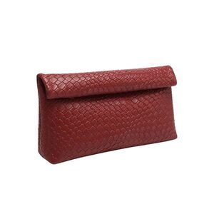 Burgundy Woven Leather Clutch - Vintage Braided Evening Bag